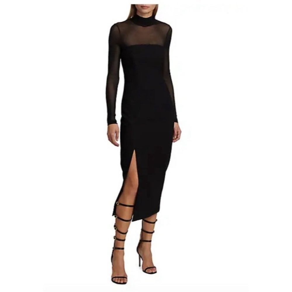 Cinq a Sept Ivanna Black Velvet Illusion Midi Slip Dress 00 xs xxs